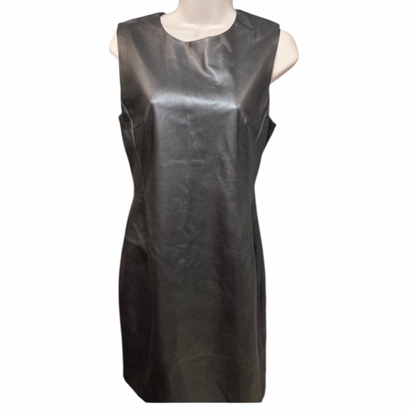 THEORY Bedford Mod Vegan Leather Sleeveless Shift Dress Black Women's Sz 4 6513 - Picture 3 of 9